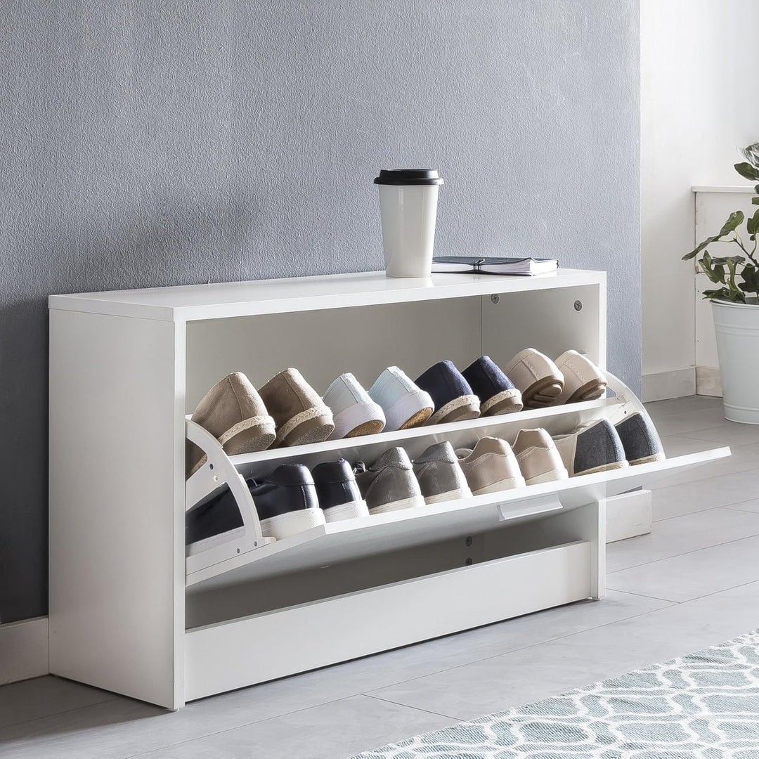Wohnling Schuhbank Split mit Sitzfläche Weiss Schuhkipper Holz 80 x 47 x 24 cm, Flurbank klein gesch