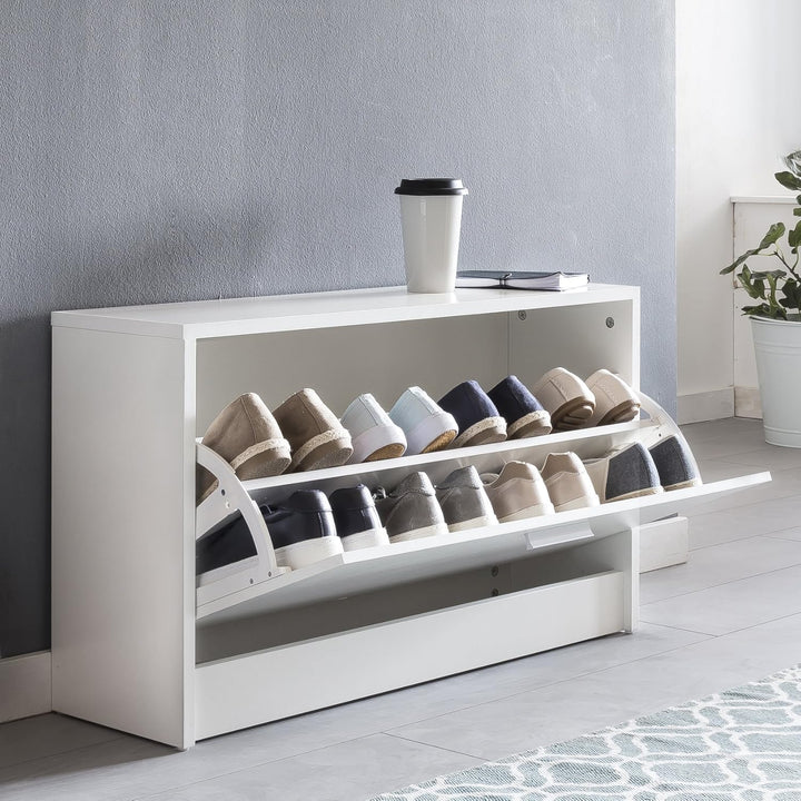 Wohnling Schuhbank Split mit Sitzfläche Weiss Schuhkipper Holz 80 x 47 x 24 cm, Flurbank klein gesch