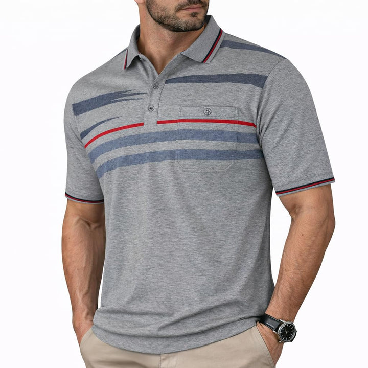 Soltice Polo Shirts Herren Kurzarm, Blousonshirts, Gestreifte Polohemden mit Brusttasche aus Baumwol