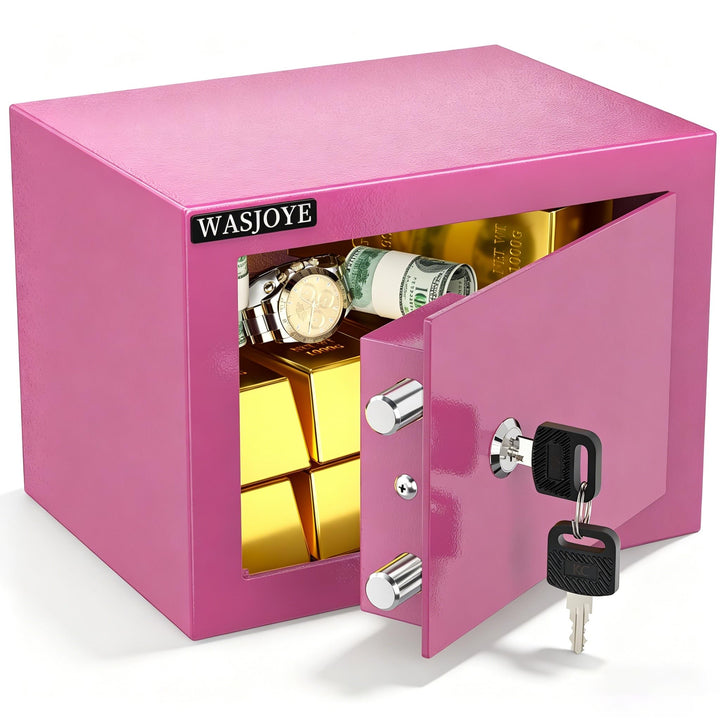 WASJOYE Mini Safe Tresor mit Schlüssel, 23 * 17 * 17cm Mini Tresor mit Schloss für Zuhause/Büro, 6.8