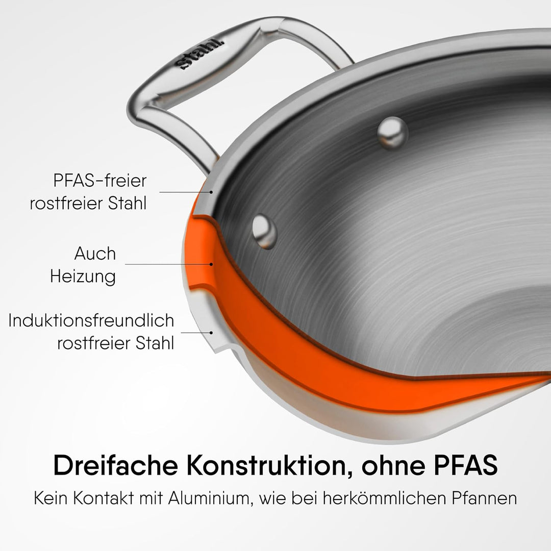 Stahl Edelstahl Triply Wok mit Deckel | Edelstahl-Kochgeschirr Triply Wok | Gas- & Induktionsboden |