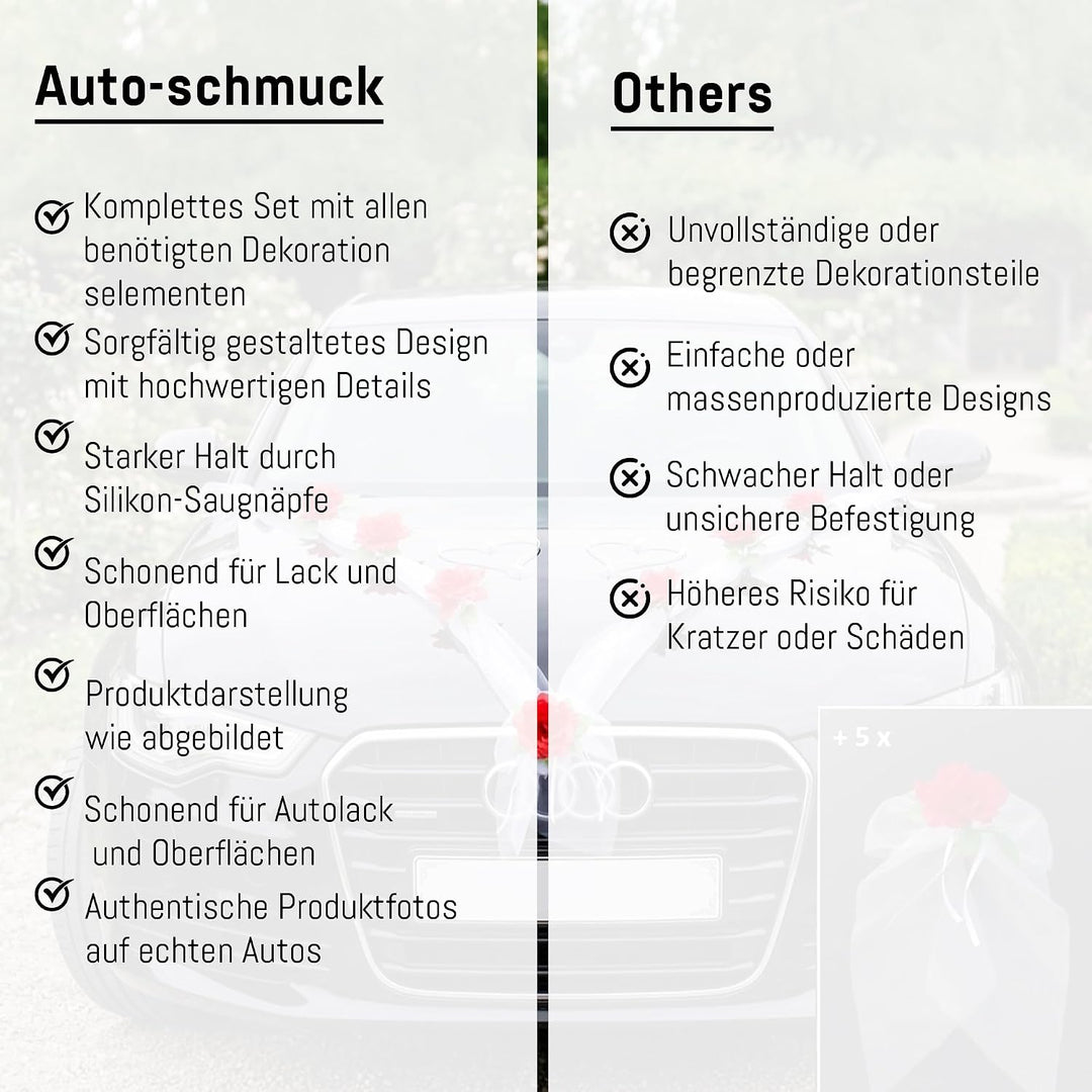Organza M + Schleife Auto Schmuck Braut Paar Rose Deko Dekoration Autoschmuck Hochzeit Car Auto Wedd