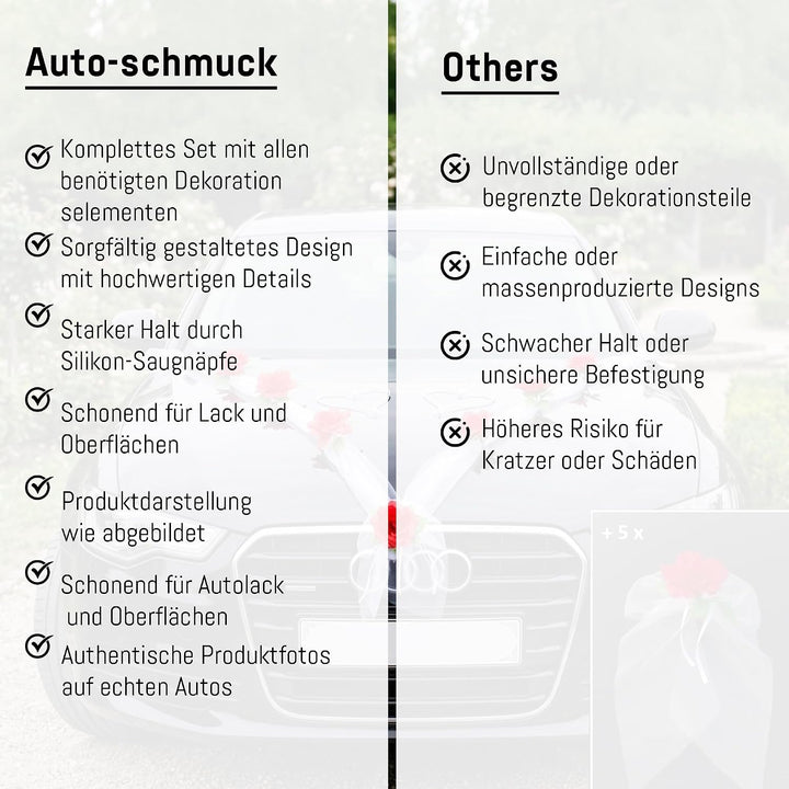Organza M + Schleife Auto Schmuck Braut Paar Rose Deko Dekoration Autoschmuck Hochzeit Car Auto Wedd