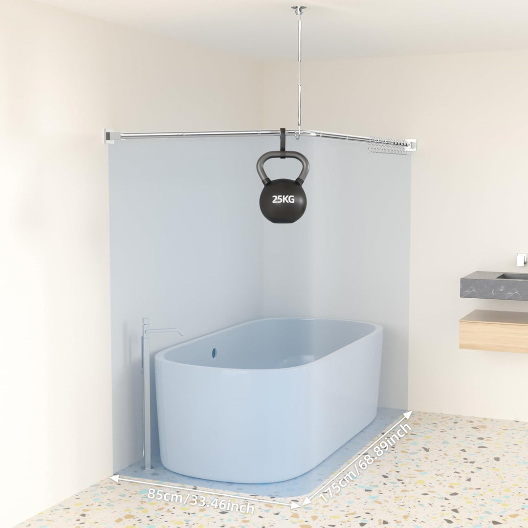 Duschvorhangstange L Form Ohne Bohren Ecke Halterung 85x175 cm - Duschstange Für Duschvorhang Badewa
