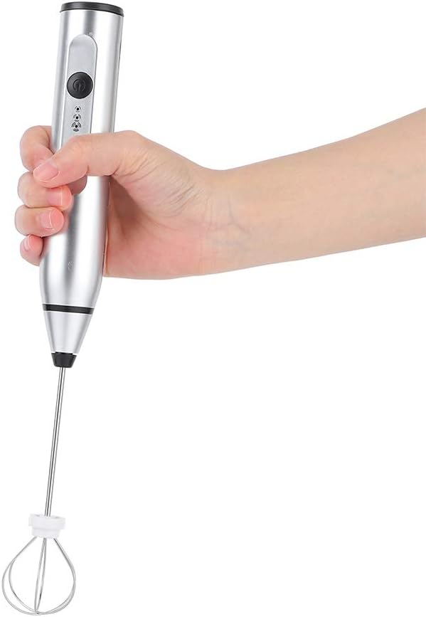 Milchaufschäumer Elektrisch Stab Milk Frother Stabmixer für Cappuccino Lattes Matcha(Silver)