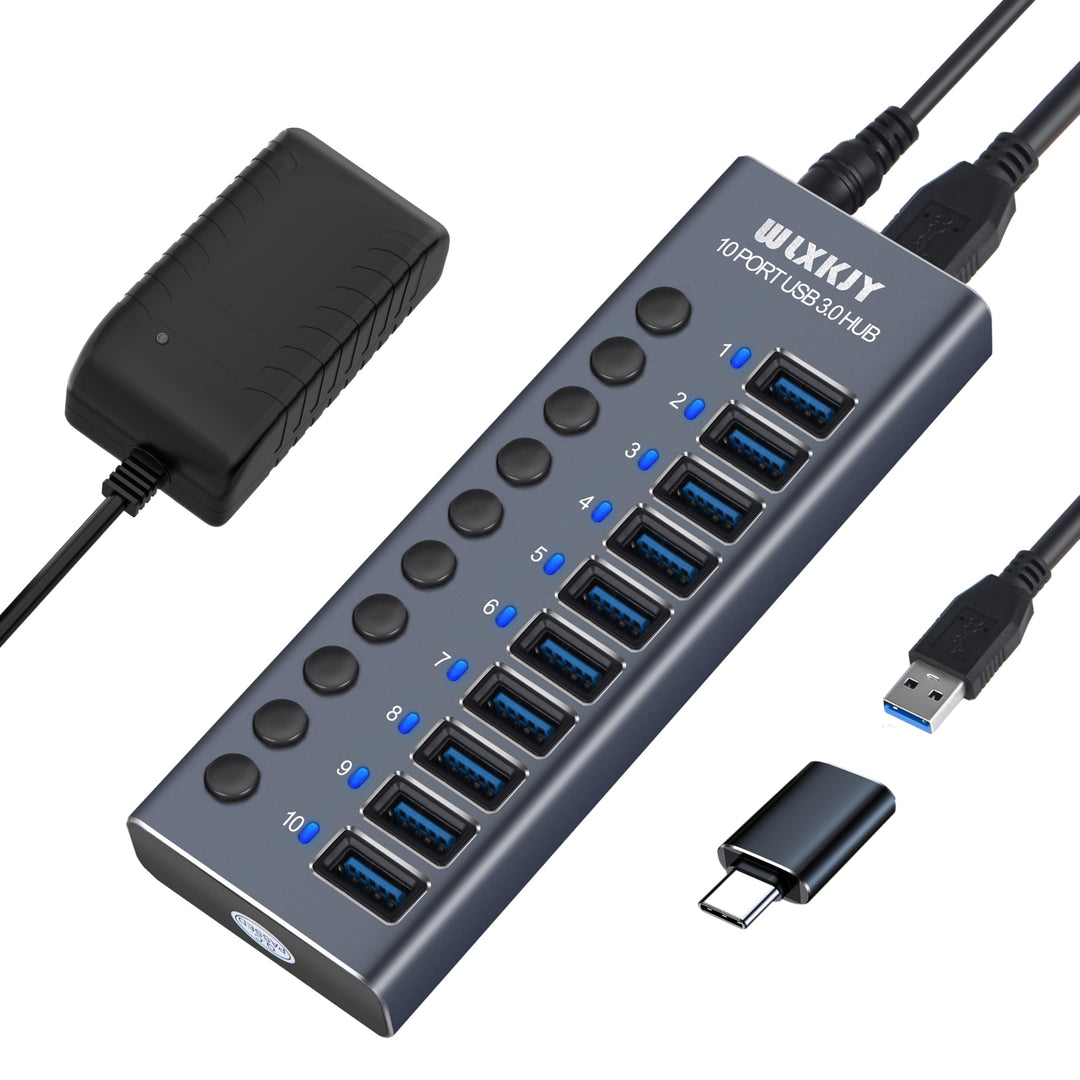 Aktiver 3.0 USB Hub mit 72W (24V/3A) Netzteil, 10 Aluminium Ports USB 3.0 Hub zum Laden und Hochgesc