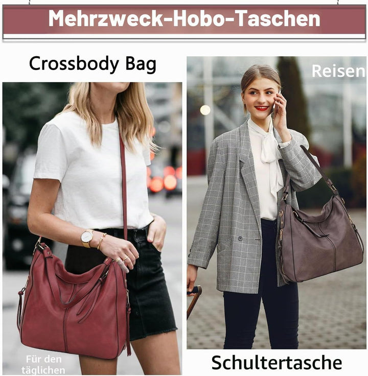 VX VONXURY Handtaschen für Frauen, Medium Vegan Leder Hobo Taschen Geldbörse für Damen Burgunderfarb