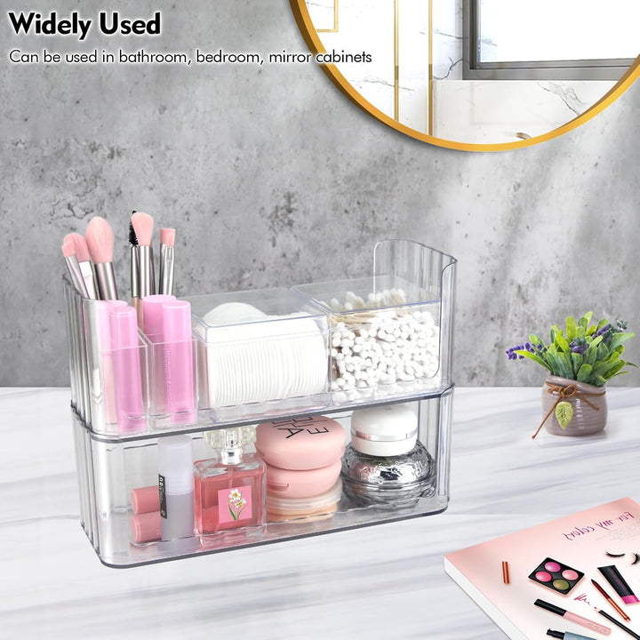 poeland Stapelbares Make-up-Tablett mit 2 Lippenstifthüllen und 2 Wattestäbchenboxen, Aufbewahrungsb