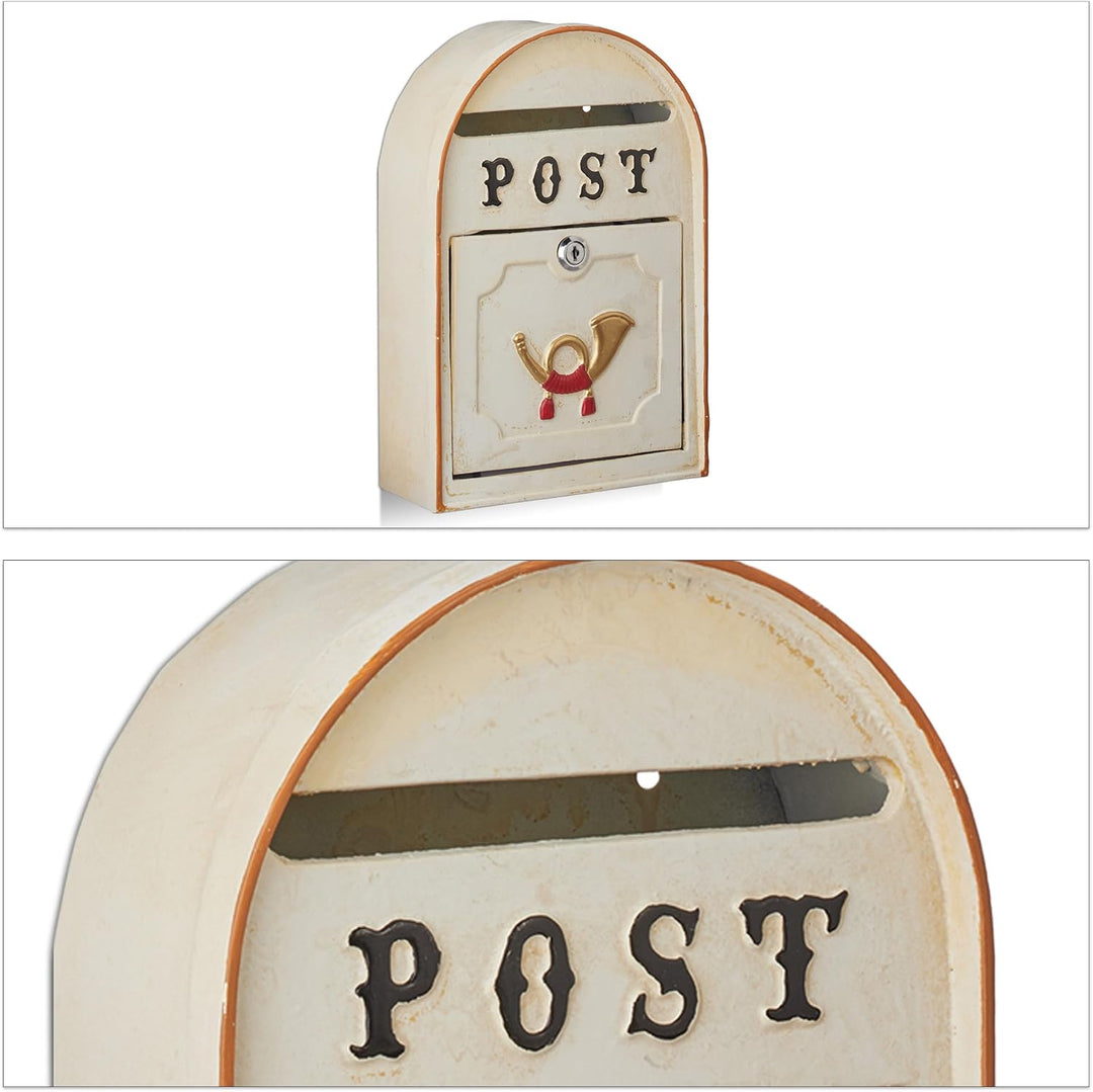 Relaxdays Briefkasten antik, Western Vintage Style, Shabby-Chic, Posthorn-Relief, Metall, HxBxT: 30
