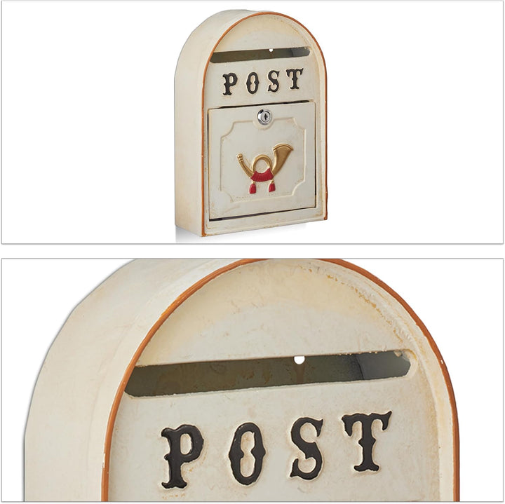 Relaxdays Briefkasten antik, Western Vintage Style, Shabby-Chic, Posthorn-Relief, Metall, HxBxT: 30