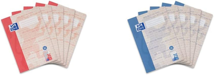 Oxford Recycling Schulheft A4, kariert mit Rand, Lineatur 26, 16 Blatt, 5 Stück & Recycling Schulhef