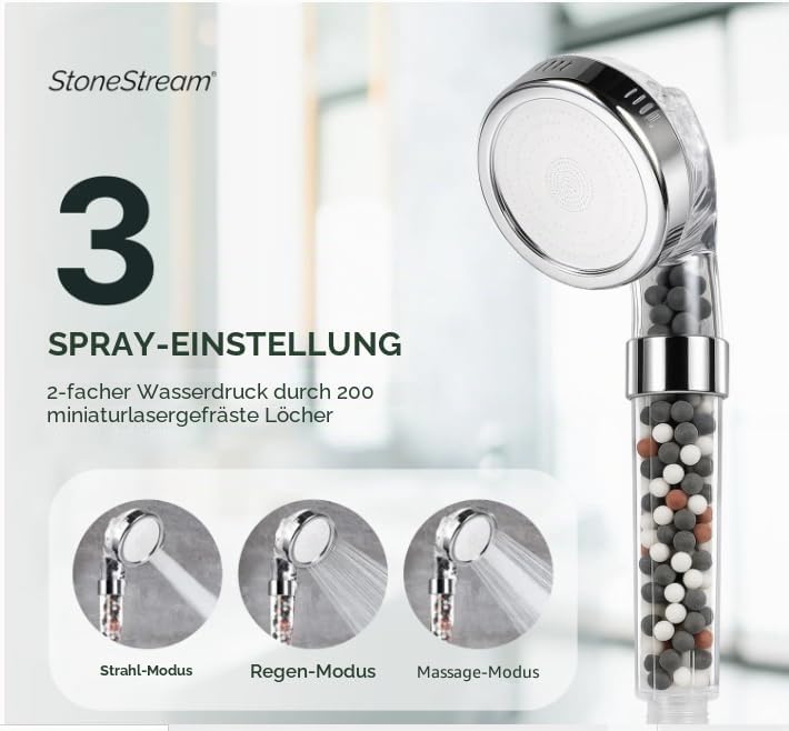 Original StoneStream® EcoPower Duschkopfsystem — Spa wie Ionenfilter zum Aufweichen &amp; Sparen von Was