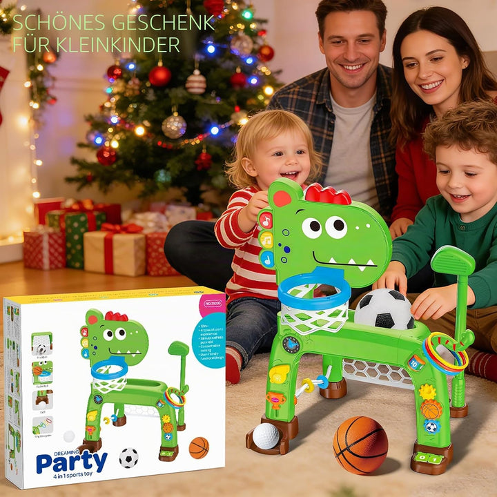 4-in-1 Basketballkorb und Fussballtor Spielzeug für Kleinkinder, Babyspielzeug mit Golfspiel und Rin