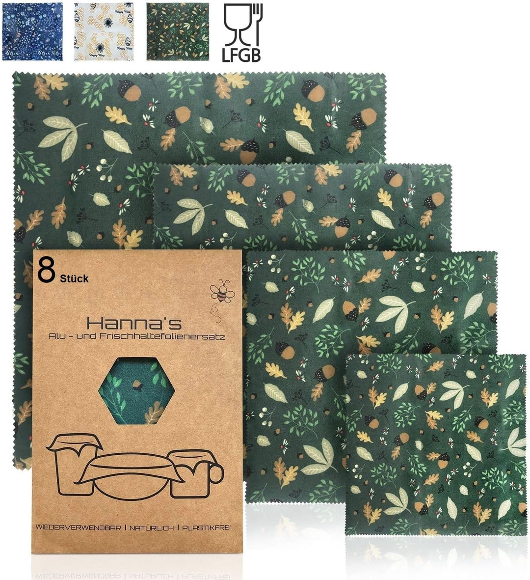8er Set Bienenwachstücher für Lebensmittel I Beeswax Wrap I Bienenwachstuch I Wachstuch I Wiederverw