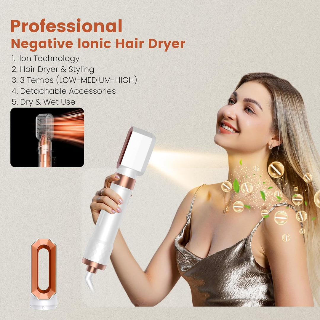 Hairstyler 5 in 1 Hair Styler Set, Haarstyler mit Luft Lockenstab Föhn Thermal Brush Glättbürste, Mu