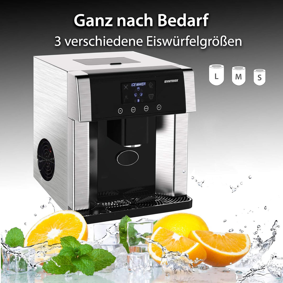 Syntrox Germany Digitaler Eiswürfelbereiter mit Eiswasserfunktion Eiswürfelmaschine IC-150W LCD Turk
