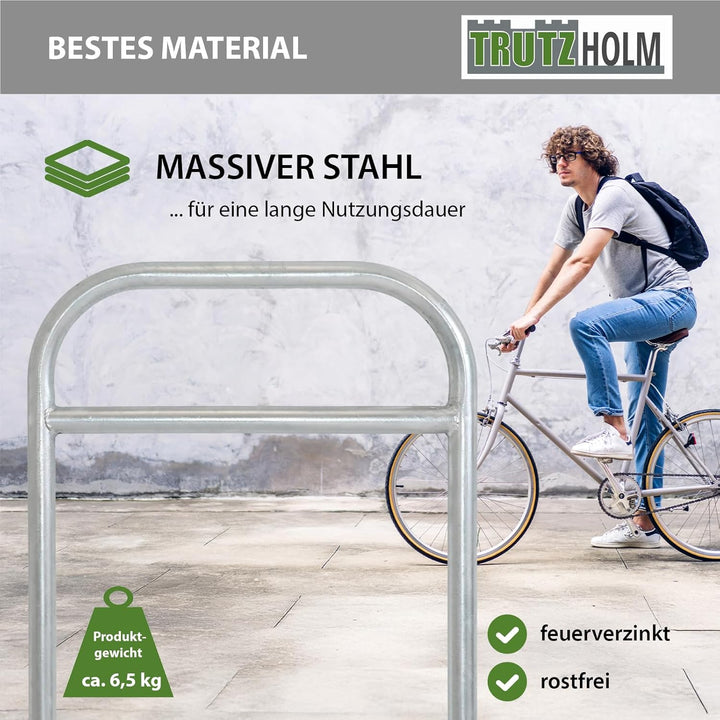TRUTZHOLM Fahrradanlehnbügel mit Mittelrohr 115 x 78 cm Stahl feuerverzinkt Ø 49 mm zum Einbetoniere