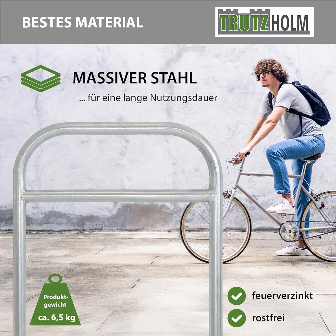 TRUTZHOLM 2x Fahrradanlehnbügel mit Mittelrohr 115 x 78 cm Stahl feuerverzinkt Ø 49 mm zum Einbetoni