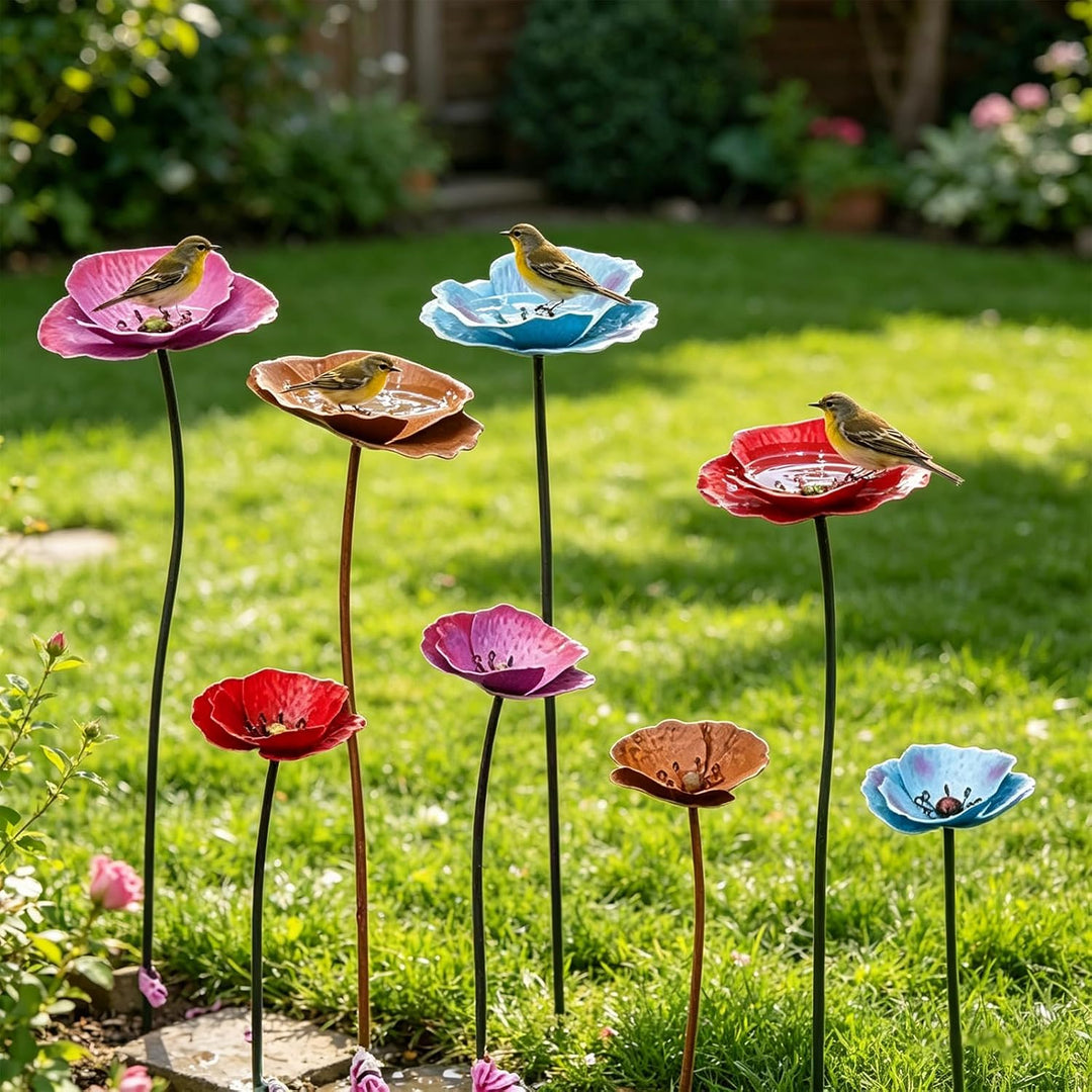 2 Stück Vogeltränke, 90-65cm Gartenstecker Metall Gartendeko, Vogeltränke Stehend Insektentränke für