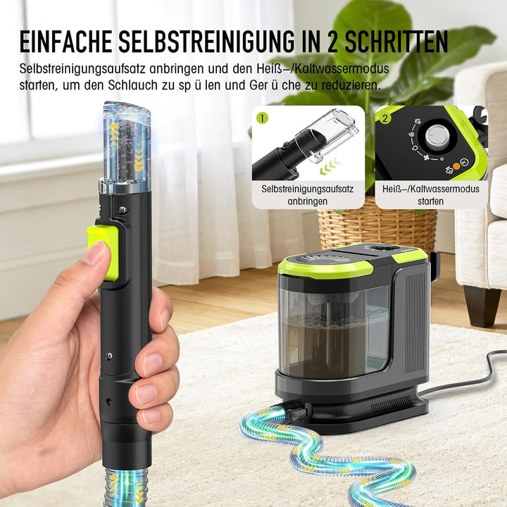 HYCHIKA Nasssauger Polsterreiniger Gerät 1800W,17 kPa Teppichreiniger Waschsauger, Tragbarer Teppich
