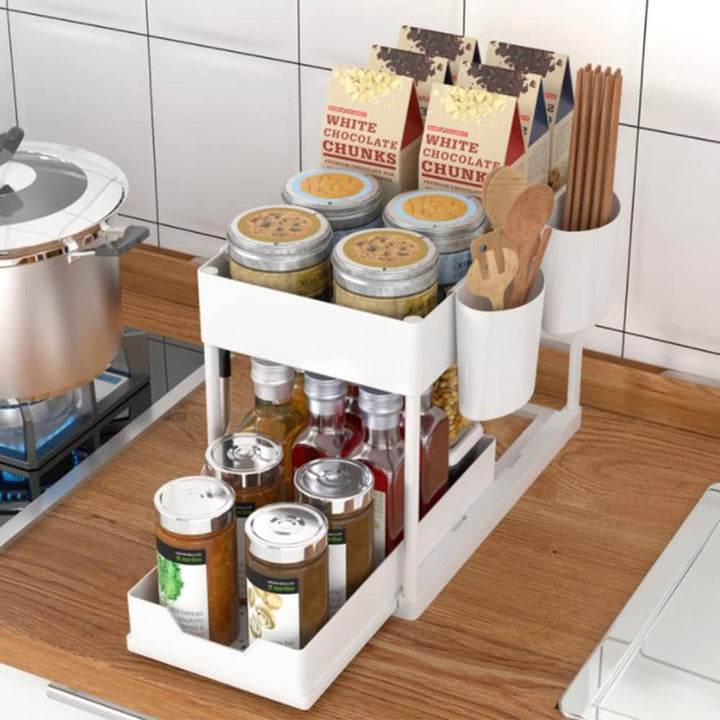 GLIT 2-stöckiges Unterbeckenregal, verschiebbar, Organizer unter der Spüle, Regal, Schublade, 2 Etag