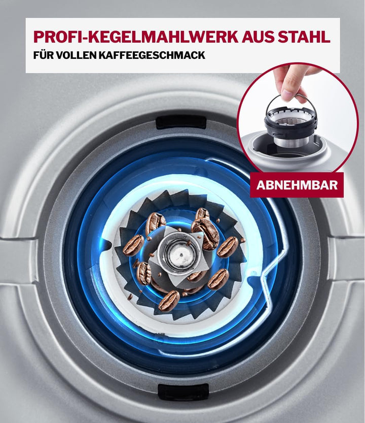 Turmix elektrische Kaffeemühle TX 190 – Kaffeemühle mit Kegelmahlwerk, 16 Stufen, 400 g Bohnenbehält