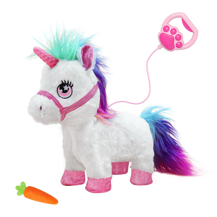YH YUHUNG Laufendes Einhorn Spielzeug mit Leine, Interaktives Plüschtier Pony mit Licht & Sound, Ele