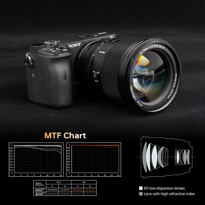 VILTROX PRO 75 mm f/1.2 E für Sony E Mount, 75 mm f1.2 Autofokus-Weitwinkelobjektiv für Sony E Mount