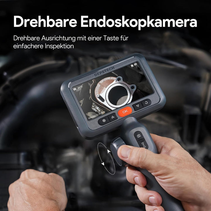 DEPSTECH 6.2mm Drehbar Endoskopkamera mit Licht, 1080P Endoskopkamera Beweglicher Kopf 210°, 4,5" IP