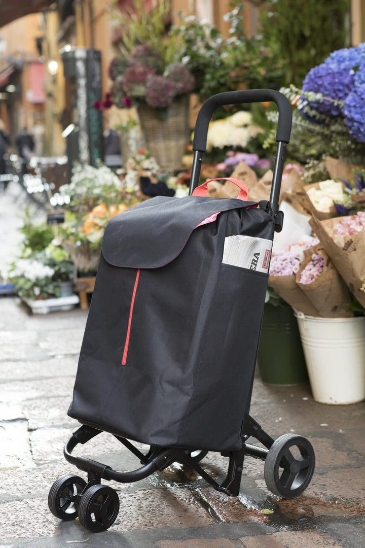 Gimi 102730 Einkaufswagen New Twin 4 Räder; Tasche aus Polyester mit Kordelzugverschluss, 4 Räder er