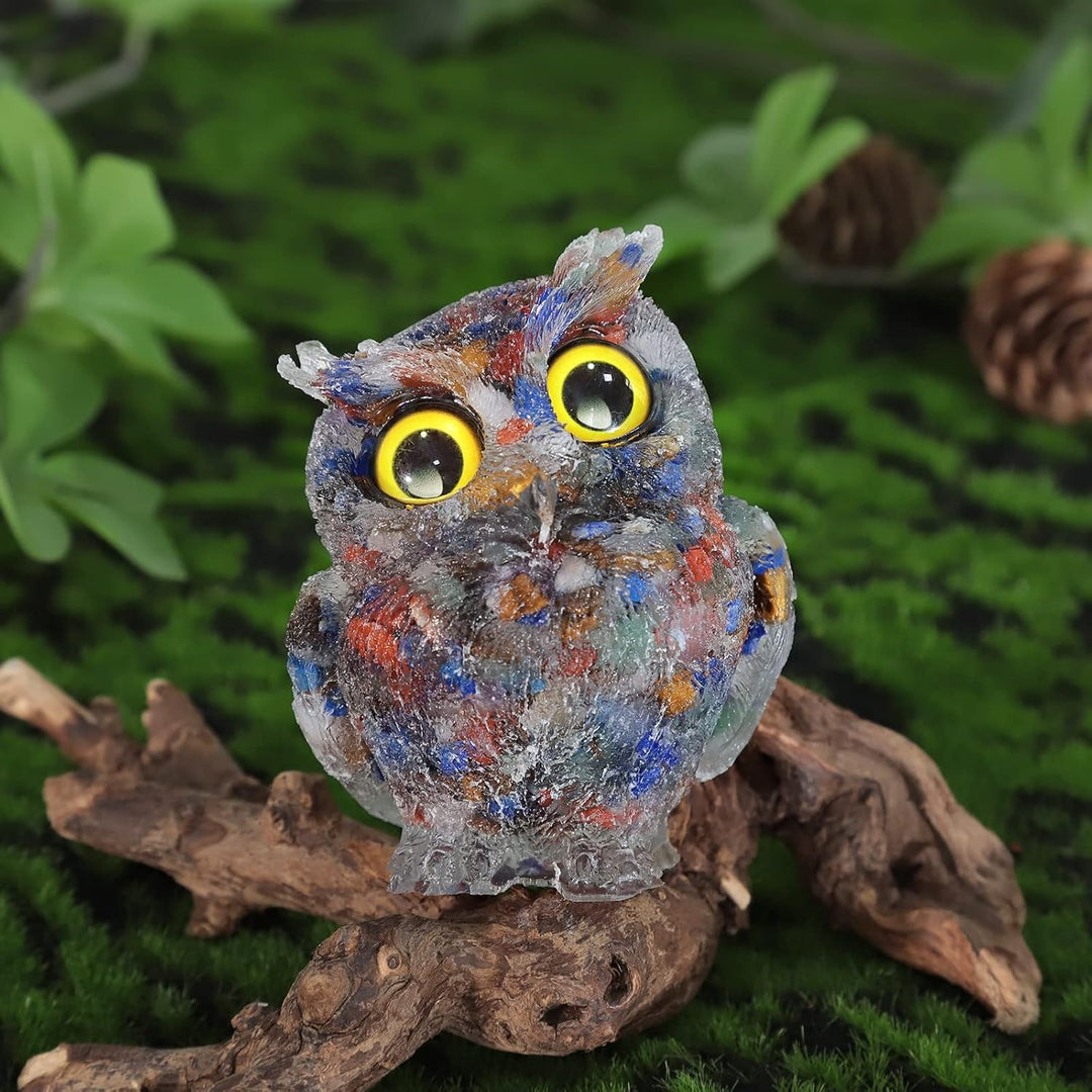 KYEYGWO Mischstein Nette Kristall Eule Figur Ornamente, Mini Stein Käuzchen Statuen Harz Tier Skulpt