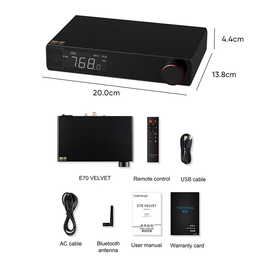 TOPPING E70 Velvet Samt Vollsymmetrischer DAC AK4499EX XMOS XU316 DSD512 32Bit/768kHz Decoder Blueto