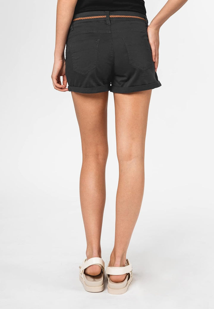 Sublevel Damen Kurze Hose Stretch-Shorts mit Flecht-Gürtel XS Dark-grey, XS Dark-grey
