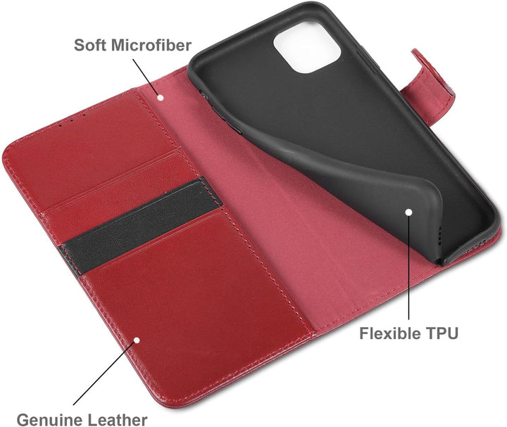 LENSUN Echtleder Hülle für iPhone 11 Pro Max, Handyhülle [Echtes Leder][Kartenfach][RFID Schutz] Han