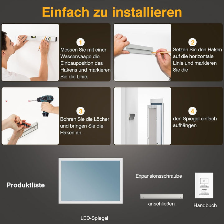 Badezimmer Spiegel mit Beleuchtung, 80 x 60cm LED Spiegel Bad mit Licht, Antibeschlag, Badezimmerspi