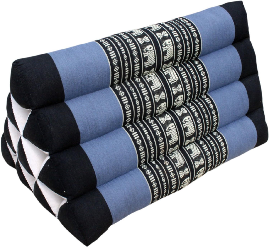 GURU SHOP Dreieck Thaikissen, Dreieckskissen, Kapok - Schwarz/blau, 30x30x50 cm, Asiatisches Sitzkis