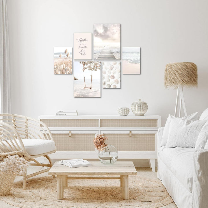 Novart Bilder Set - AUFHÄNGFERTIG - KEIN EXTRA RAHMEN BENÖTIGT - Strand Meer Relax Modern Beige - Wo