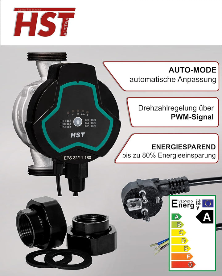 HST | Hocheffiziente Heizungspumpe | Umwälzpumpe | HST EPS 32-110/180 mm | Förderhöhe 11 Meter | Dre