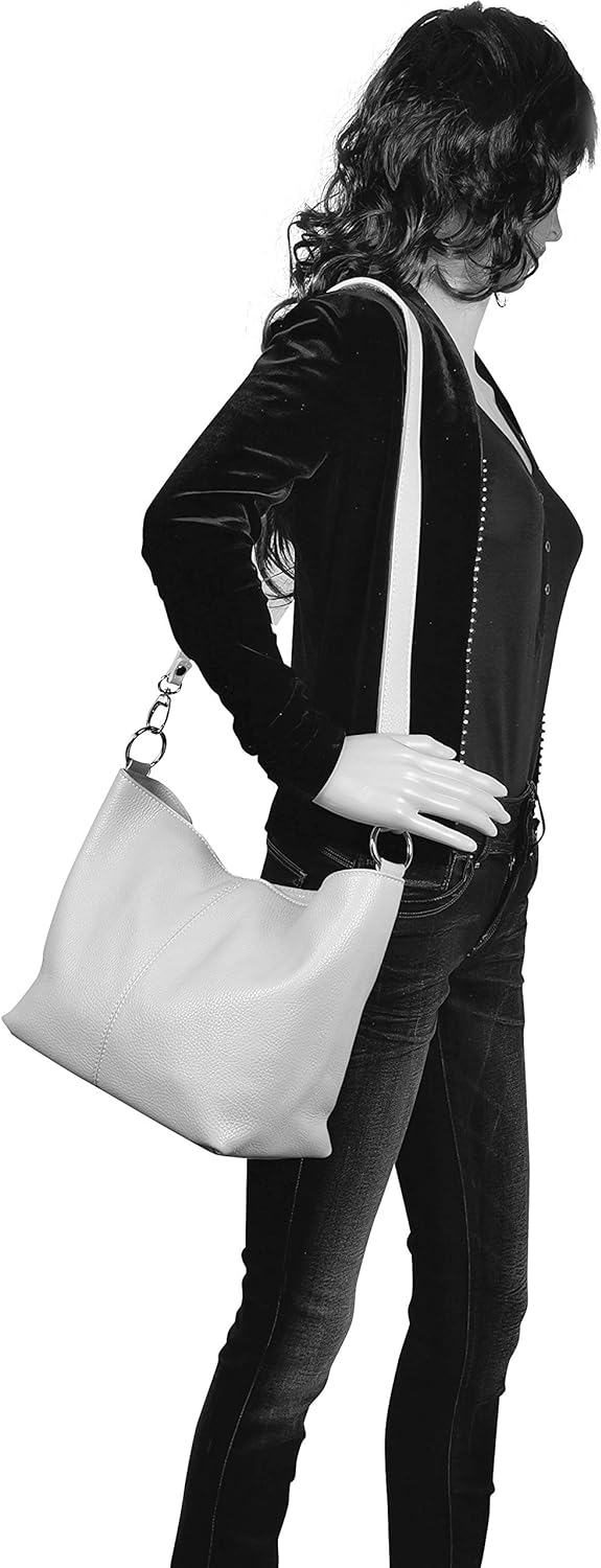 AMBRA Moda Damen Leder Handtasche Schultertasche Umhängetasche Hobo bag GL005 Schwarz Black, Schwarz