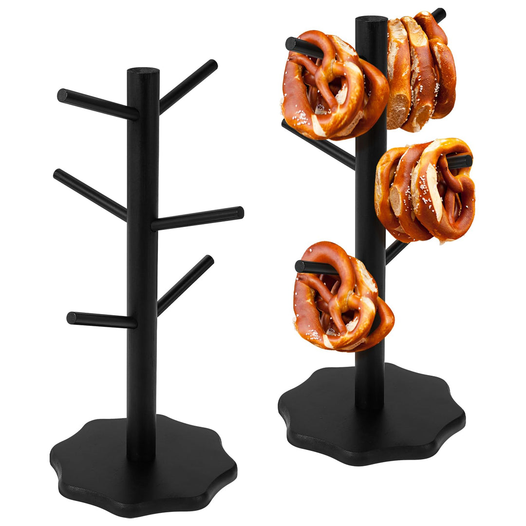 2 Stück Brezelständer,Brezelhalter Holz,Baumförmige Brezel 6-armig,Höhe 33cm,Glatte gratfreie,Alles