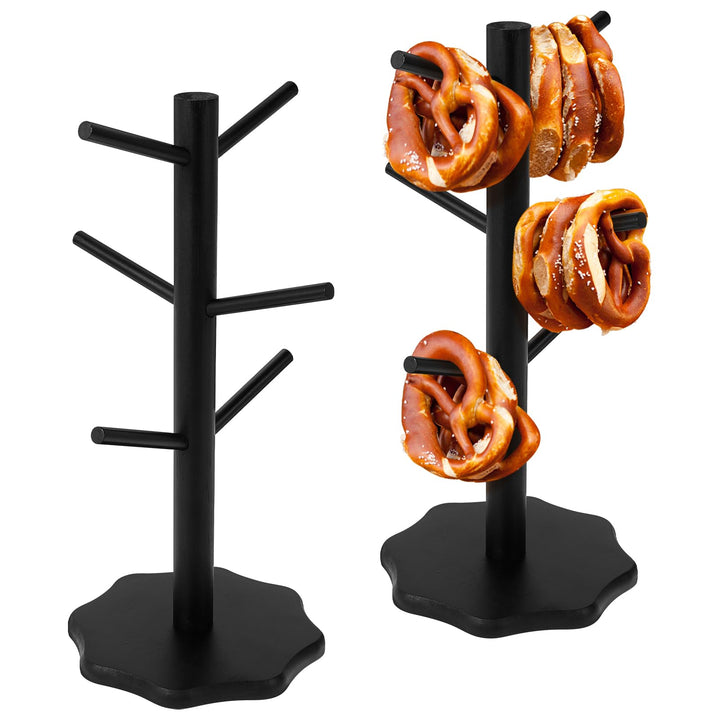 2 Stück Brezelständer,Brezelhalter Holz,Baumförmige Brezel 6-armig,Höhe 33cm,Glatte gratfreie,Alles
