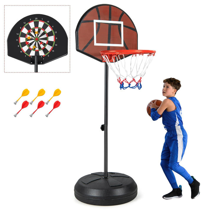 LIFEZEAL 2-in-1-Basketballkorb mit Dartscheibe, Basketballständer für Kinder mit doppelseitiger Seit