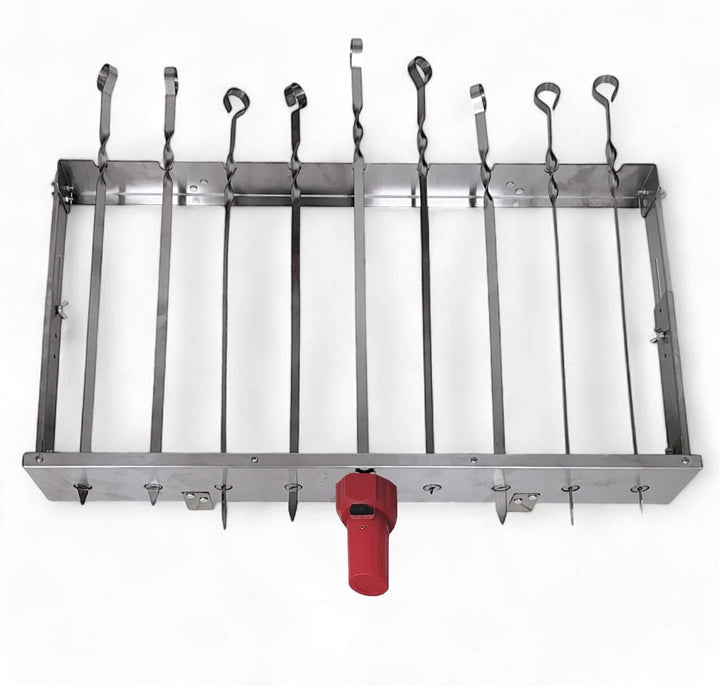 Grillpeter Schaschlik Spiessdreher aus Edelstahl, Motor mit Powerbank Spiesse für Mangal (für 9 Spie