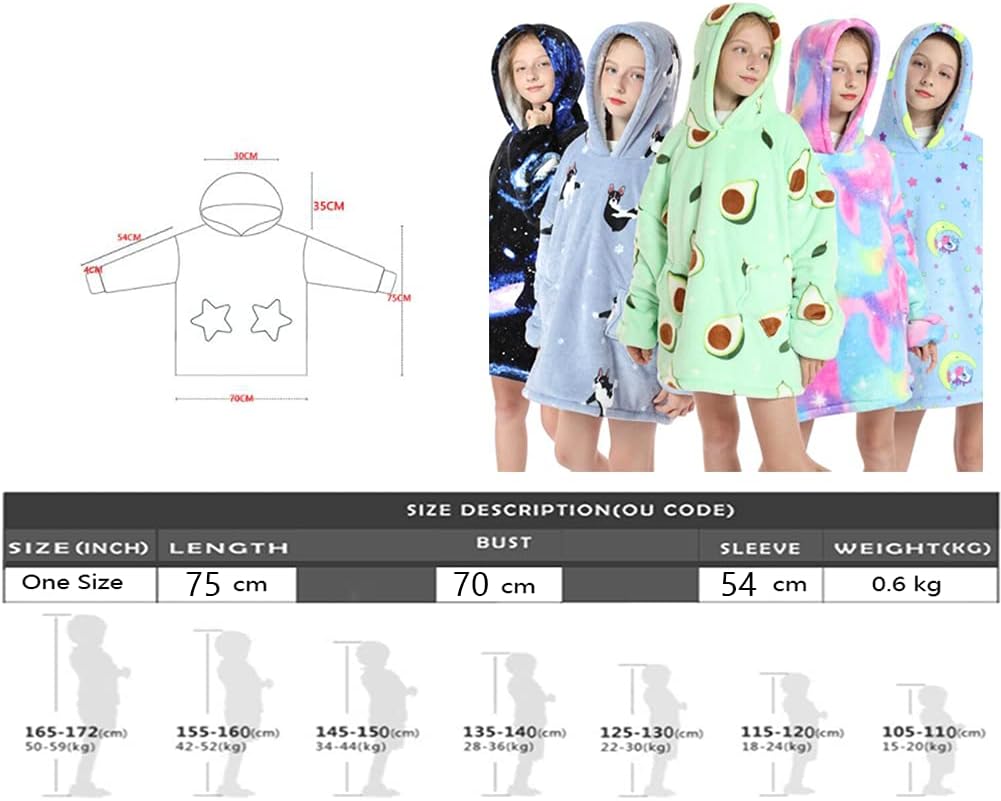 Kinder Oversized Decke Hoodie, Cute Animal Sherpa Fleece Tragbare Decke Hoodie für Kinder Teen, Fluf