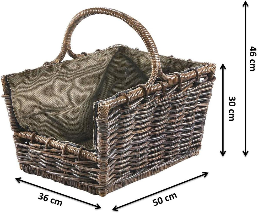 Kobolo Kaminholzkorb Holztrage Holzkorb für Kaminholz -Rattan- mit abnehmbaren dunklem Stoff