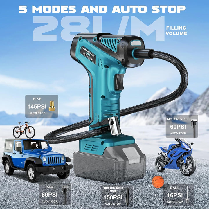 Ecarke Akku-Kompressor kompatibel mit Ma kita 18V: Tragbare Luftpumpe mit digitalem Display, Verläng