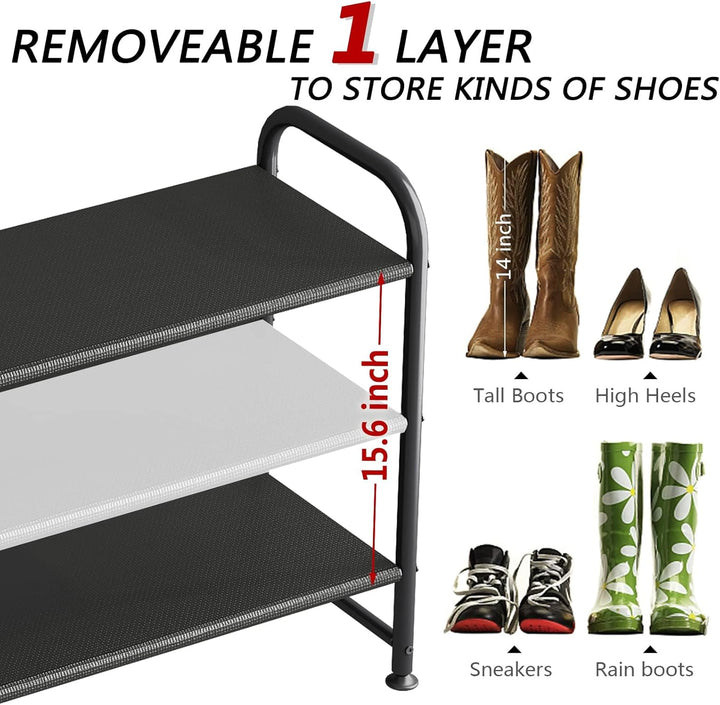 Schuhregal mit 3 Ebenen, Shoe Rack Platzsparend, Schuhablage Metall, Schuhständer Schwarz, Schmales