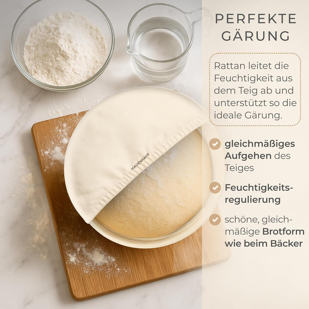 Gärkörbchen 2er Set oval & rund | Rattan Gärungskorb oval & rund für 1kg Teig mit praktischem Zubehö