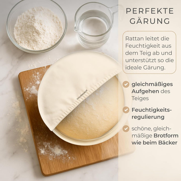 Gärkörbchen 2er Set oval & rund | Rattan Gärungskorb oval & rund für 1kg Teig mit praktischem Zubehö