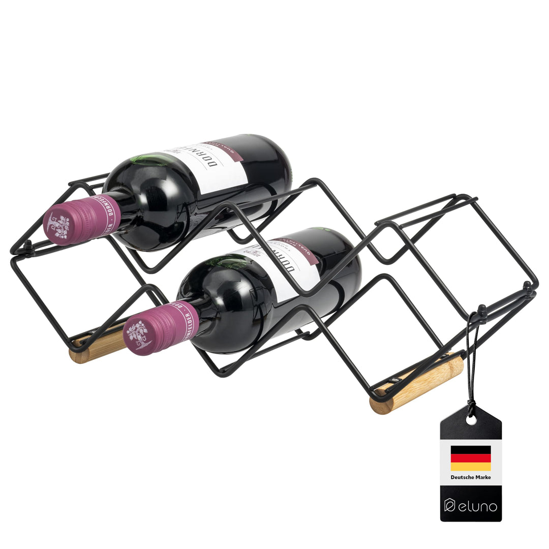 eluno Weinregal für 5 Flaschen, aus Metall und Bambus, stapelbar (ca. 39 x 14,5 x 15 (B/H/T), 1, Stü